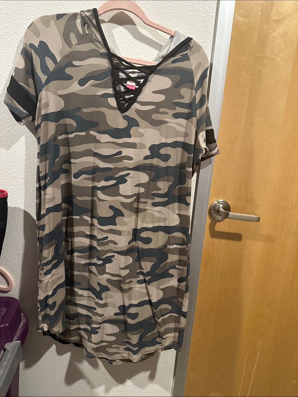 No Boundaries Camo Crisscross V-Neck Midi Dress - Olive, Tan